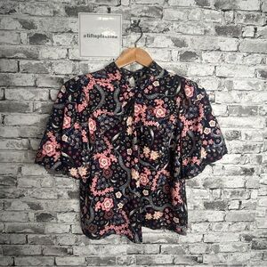 EUC LOFT Women’s Navy/ Pink / Multicolor Floral Button Down Shirt Size Small
